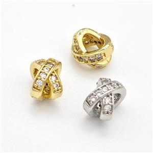 Copper Rondelle Beads Pave Zirconia Large Hole Double Mixed, approx 7-8mm, 4mm hole [FN43759]