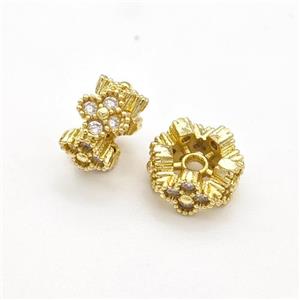 Copper Rondelle Beads Pave Zirconia Clover Gold Plated, approx 9mm [FN43761]