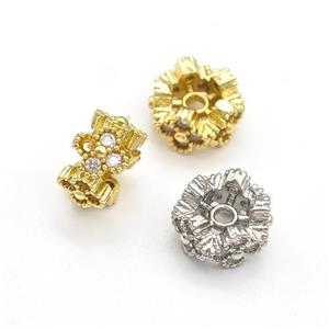 Copper Rondelle Beads Pave Zirconia Clover Mixed, approx 9mm [FN43762]