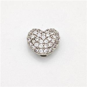Copper Heart Beads Micro Pave Zirconia Platinum Plated, approx 9mm [FN43763]