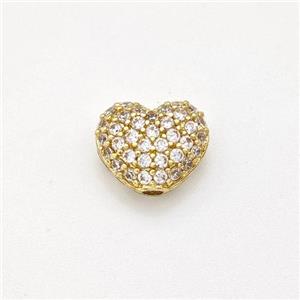 Copper Heart Beads Micro Pave Zirconia Gold Plated, approx 9mm [FN43764]