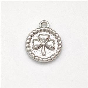 Copper Circle Pendant Clover Platinum Plated, approx 10mm [FN43767]