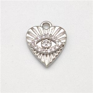 Copper Heart Pendant Evil Eye Pave Zirconia Platinum Plated, approx 10mm [FN43769]