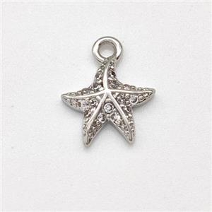 Copper Starfish Pendant Micro Pave Zirconia Platinum Plated, approx 9mm [FN43771]