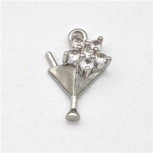 Martini Charms Copper Pendant Pave Zirconia Drink Platinum Plated, approx 10-13mm [FN43773]