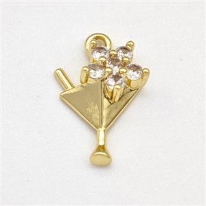 Martini Charms Copper Pendant Pave Zirconia Drink Gold Plated, approx 10-13mm [FN43774]