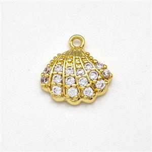 Scallop Shell Charms Copper Pendant Micro Pave Zirconia Gold Plated, approx 10-12.5mm [FN43776]