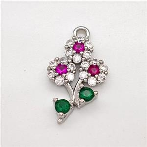 Copper Flower Pendant Micro Pave Zirconia Platinum Plated, approx 10-16mm [FN43779]