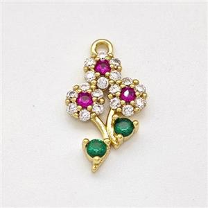 Copper Flower Pendant Micro Pave Zirconia Gold Plated, approx 10-16mm [FN43780]