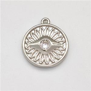 Copper Evil Eye Charms Pendant Pave Zirconia Platinum Plated, approx 15mm [FN43781]