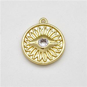 Copper Evil Eye Charms Pendant Pave Zirconia Gold Plated, approx 15mm [FN43782]