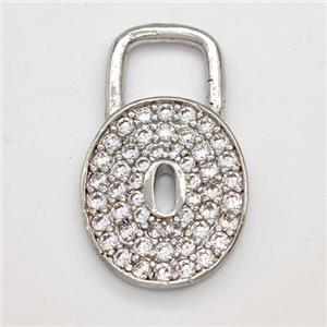 Padlock Charms Copper Pendant Pave Zirconia Platinum Plated, approx 15-25mm [FN43783]