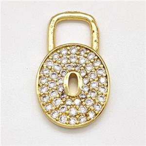 Padlock Charms Copper Pendant Pave Zirconia Gold Plated, approx 15-25mm [FN43784]