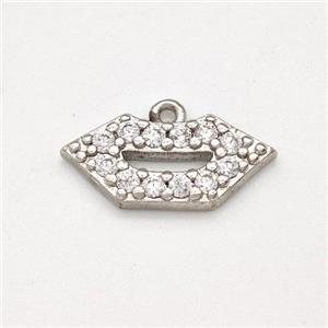 Copper Lips Pendant Pave Zirconia Platinum Plated, approx 7-16mm [FN43785]