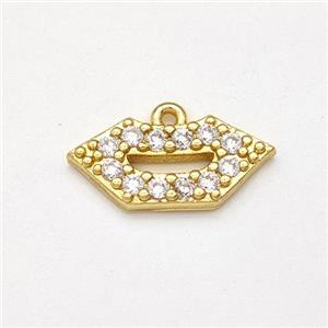 Copper Lips Pendant Pave Zirconia Gold Plated, approx 7-16mm [FN43786]