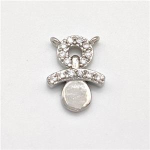 Copper Snowman Charms Pendant Pave Zirconia Platinum Plated, approx 10-13mm [FN43791]