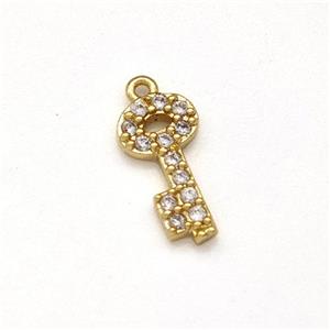 Copper Key Charms Pendant Micro Pave Zirconia Gold Plated, approx 6-11mm [FN43793]