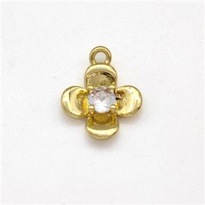 Copper Flower Pendant Pave Zirconia Gold Plated, approx 10mm [FN43794]
