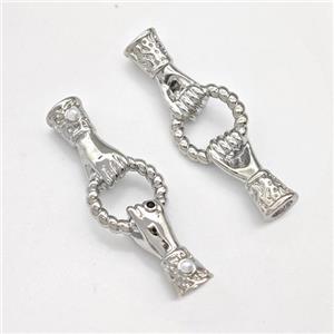 Copper Hand Connector Pave Zirconia Pearlized Resin Cord End Platinum Plated, approx 12-33mm [FN43821]