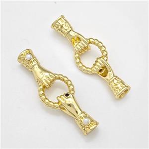 Copper Hand Connector Pave Zirconia Pearlized Resin Cord End Gold Plated, approx 12-33mm [FN43822]