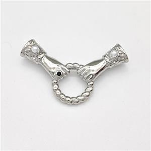 Copper Hand Pendant Pave Zirconia Pearlized Resin 2loops Platinum Plated, approx 12-30mm [FN43823]