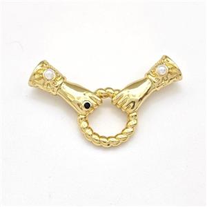 Copper Hand Pendant Pave Zirconia Pearlized Resin 2loops Gold Plated, approx 12-30mm [FN43824]