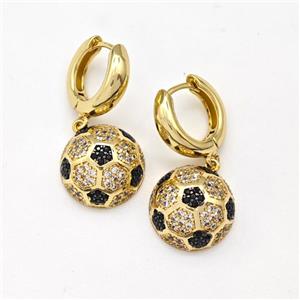 Copper Hoop Earrings Football Pave Zirconia Sport Gold Plated, approx 15mm, 16mm dia [FN43827]