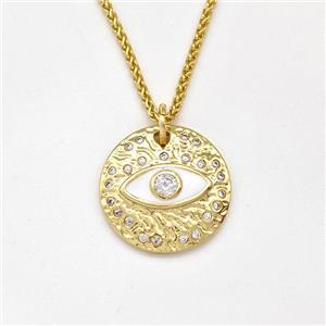 Copper Evil Eye Necklace Pave Zirconia White Enamel Gold Plated, approx 18mm, 1.5mm, 42-47cm length [FN43829]