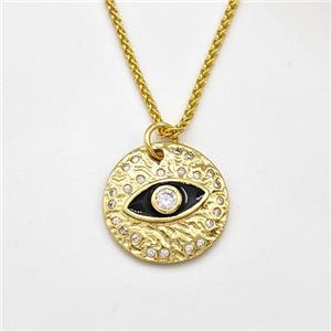 Copper Evil Eye Necklace Pave Zirconia Black Enamel Gold Plated, approx 18mm, 1.5mm, 42-47cm length [FN43830]