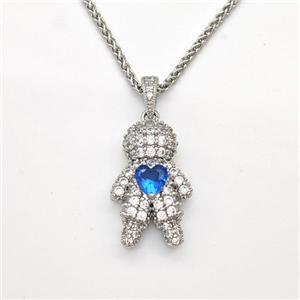 Copper Boy Kids Necklace Pave Zirconia Platinum Plated, approx 13-20mm, 1.5mm, 42-47cm length [FN43837]