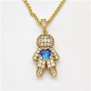 Copper Boy Kids Necklace Pave Zirconia Gold Plated, approx 13-20mm, 1.5mm, 42-47cm length [FN43838]