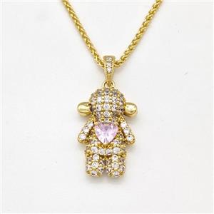 Copper Girl Kids Necklace Pave Zirconia Gold Plated, approx 13-20mm, 1.5mm, 42-47cm length [FN43840]