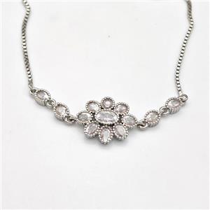 Copper Flower Necklace Pave Zirconia Platinum Plated, approx 14-40mm, 1.2mm, 80-84cm length [FN43847]