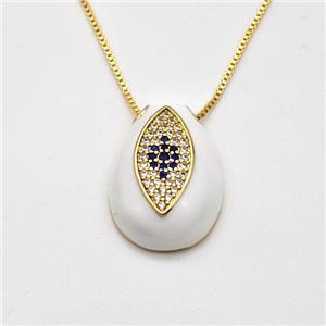 Copper Evil Eye Necklace Pave Zirconia White Enamel Teardrop Gold Plated, approx 15-22mm, 0.8mm, 42-45cm length [FN43849]