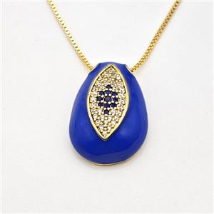 Copper Evil Eye Necklace Pave Zirconia Blue Enamel Gold Plated, approx 15-22mm, 0.8mm, 42-45cm length [FN43852]