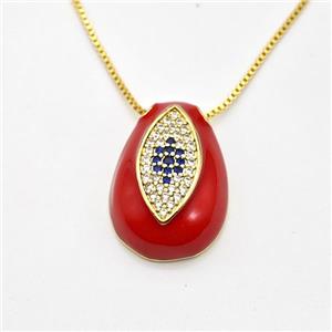 Copper Evil Eye Necklace Pave Zirconia Red Enamel Gold Plated, approx 15-22mm, 0.8mm, 42-45cm length [FN43853]