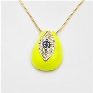 Copper Evil Eye Necklace Pave Zirconia Yellow Enamel Gold Plated, approx 15-22mm, 0.8mm, 42-45cm length [FN43854]
