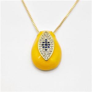 Copper Evil Eye Necklace Pave Zirconia Ornage Enamel Gold Plated, approx 15-22mm, 0.8mm, 42-45cm length [FN43855]
