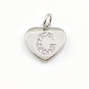 Copper Heart Pendant Pave Zirconia Letter-C Platinum Plated, approx 12mm [FN43992]