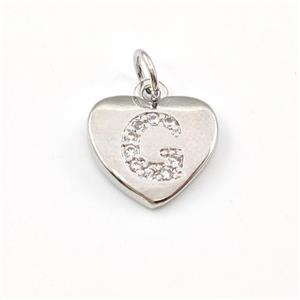 Copper Heart Pendant Pave Zirconia Letter-G Platinum Plated, approx 12mm [FN43996]