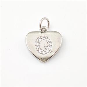 Copper Heart Pendant Pave Zirconia Letter-Q Platinum Plated, approx 12mm [FN44006]