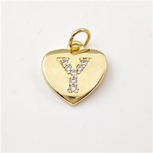 Copper Heart Pendant Pave Zirconia Letter-Y Gold Plated, approx 12mm [FN44041]