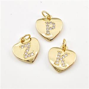 Copper Heart Alphabet Pendant Pave Zirconia Mixed Letters Gold Plated, approx 12mm [FN44043]