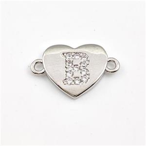 Copper Heart Connector Pave Zirconia Letter-B Platinum Plated, approx 12mm [FN44045]