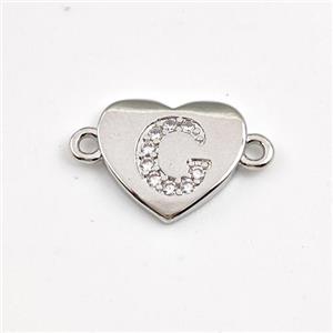 Copper Heart Connector Pave Zirconia Letter-C Platinum Plated, approx 12mm [FN44046]