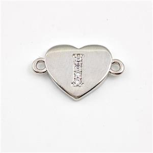 Copper Heart Connector Pave Zirconia Letter-I Platinum Plated, approx 12mm [FN44052]