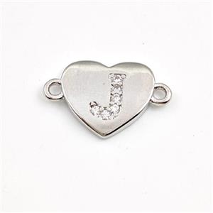 Copper Heart Connector Pave Zirconia Letter-J Platinum Plated, approx 12mm [FN44053]