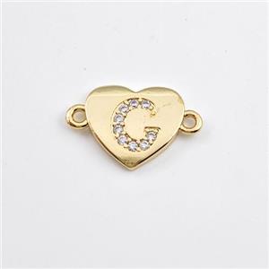Copper Heart Connector Pave Zirconia Letter-C Gold Plated, approx 12mm [FN44073]