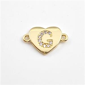 Copper Heart Connector Pave Zirconia Letter-G Gold Plated, approx 12mm [FN44077]
