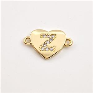 Copper Heart Connector Pave Zirconia Letter-Z Gold Plated, approx 12mm [FN44096]